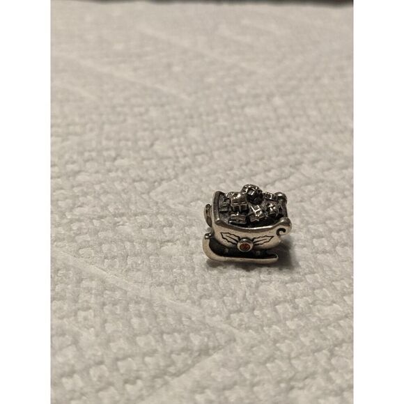AUTHENTIC Pandora Sterling Silver Santa's Sleigh Charm w/Garnet Accent RETIRED - Picture 5 of 5